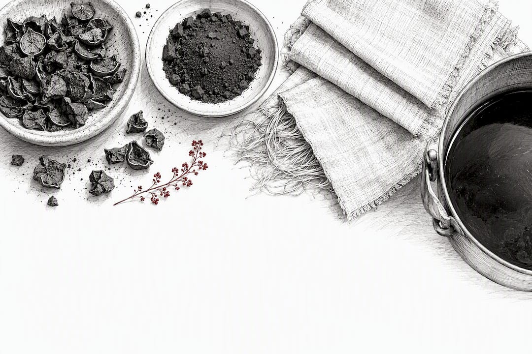 Walnut hulls and linen for natural dyeing