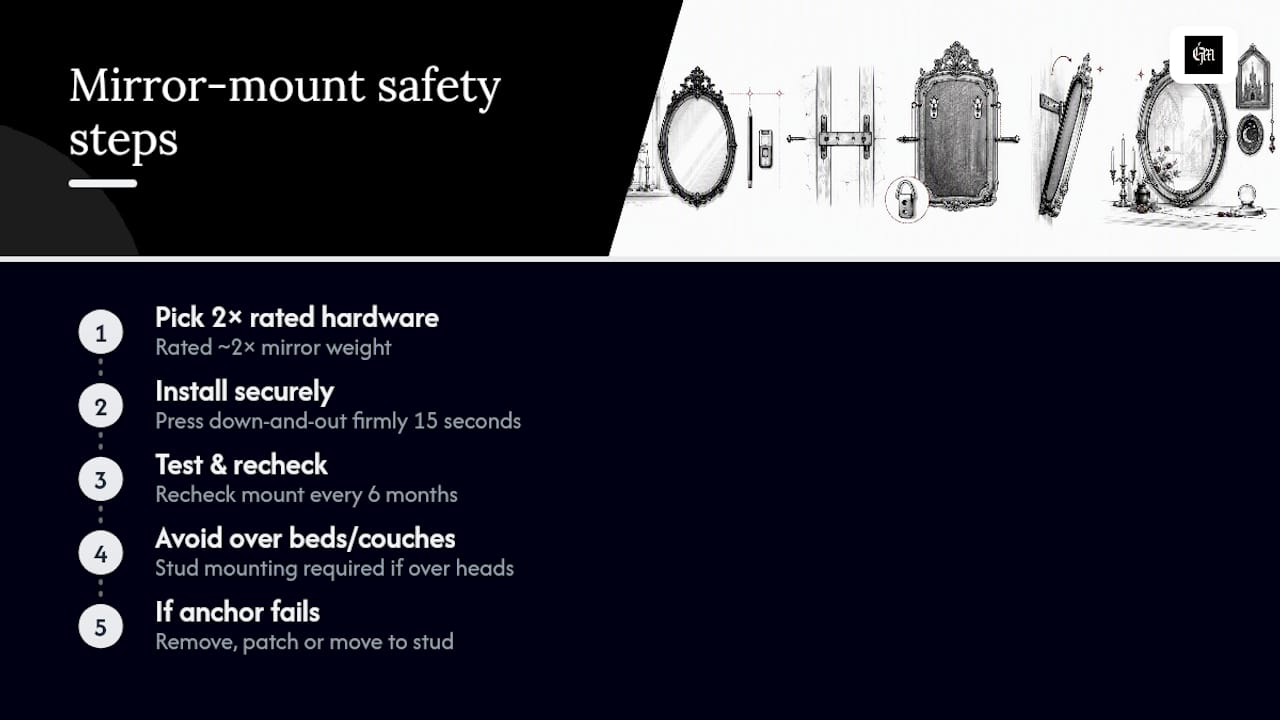 Diagram showing double-rated mirror hardware safety checks