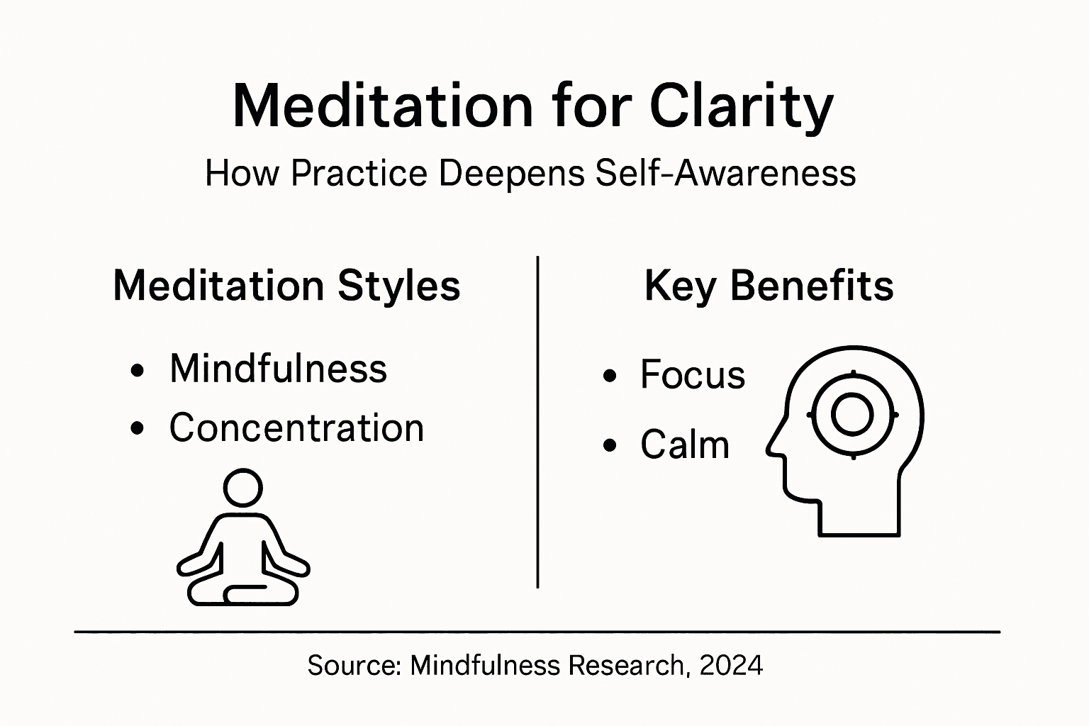 Infographic on meditation styles and key benefits