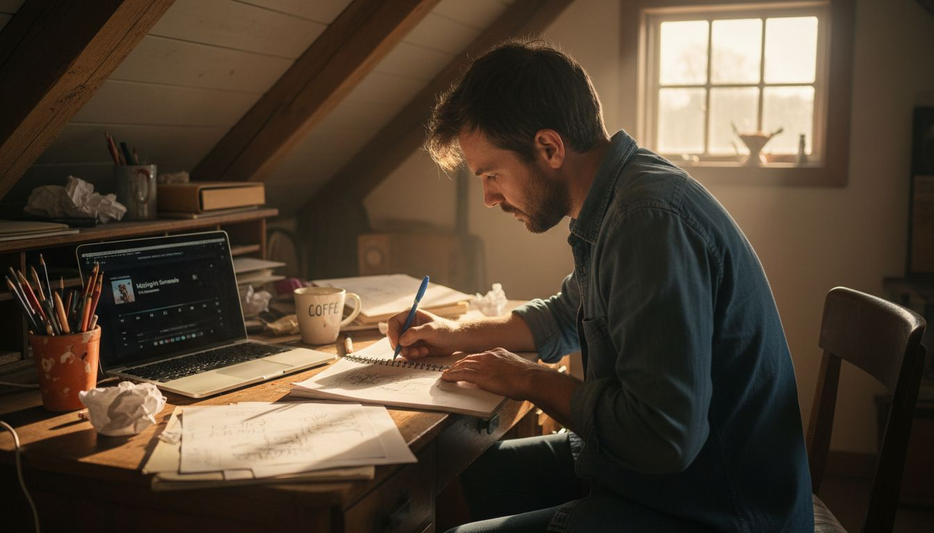 Man deeply focused in creative flow session