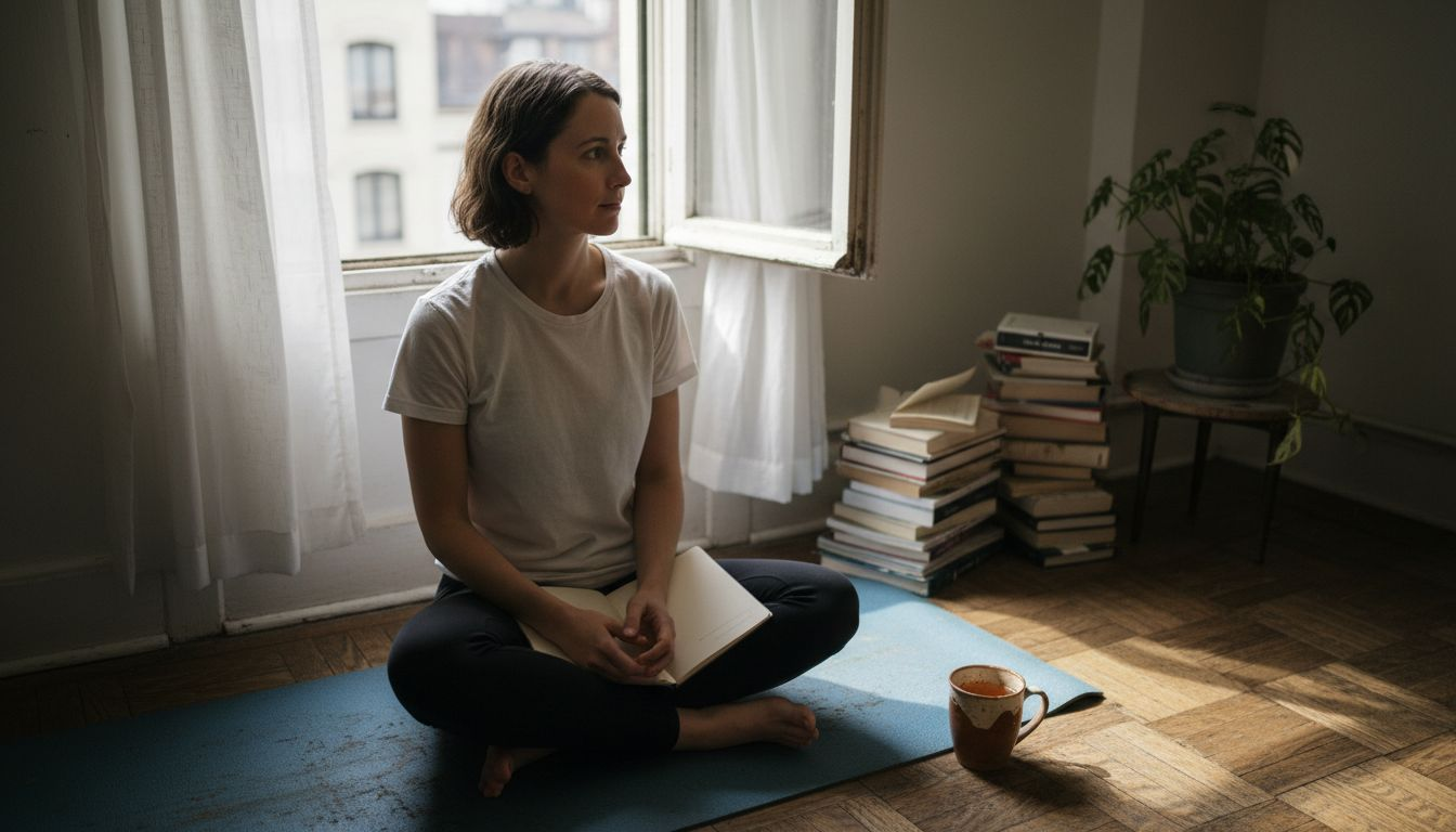 Woman practicing mindfulness and flow at home
