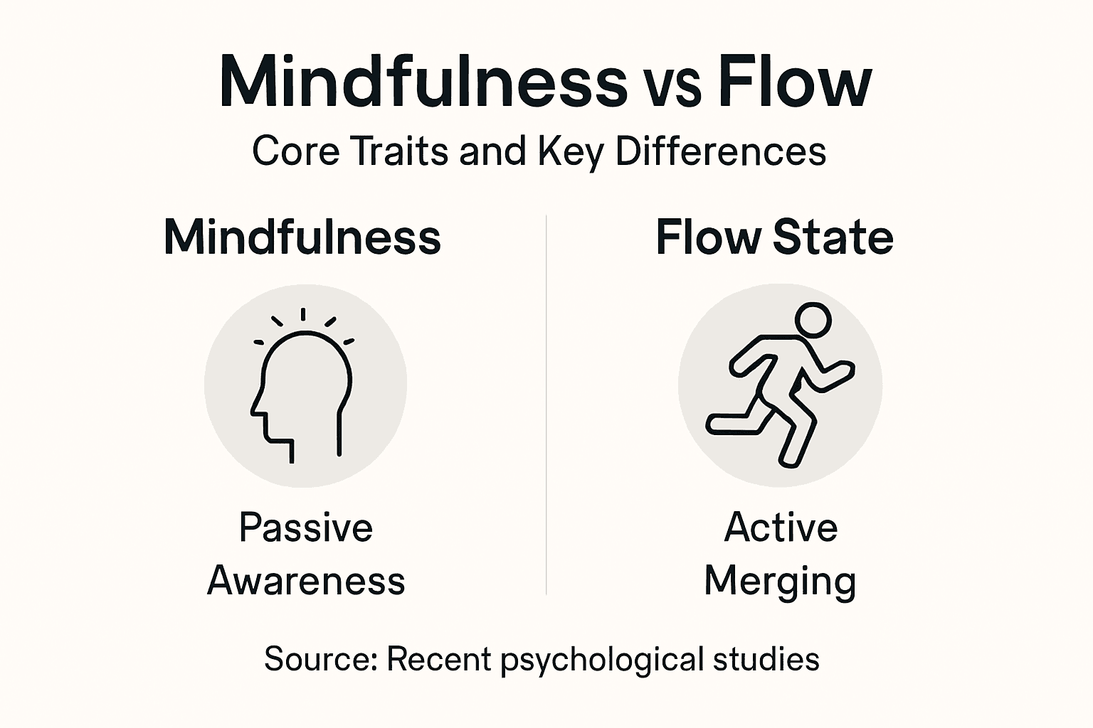 Infographic contrasting mindfulness and flow states