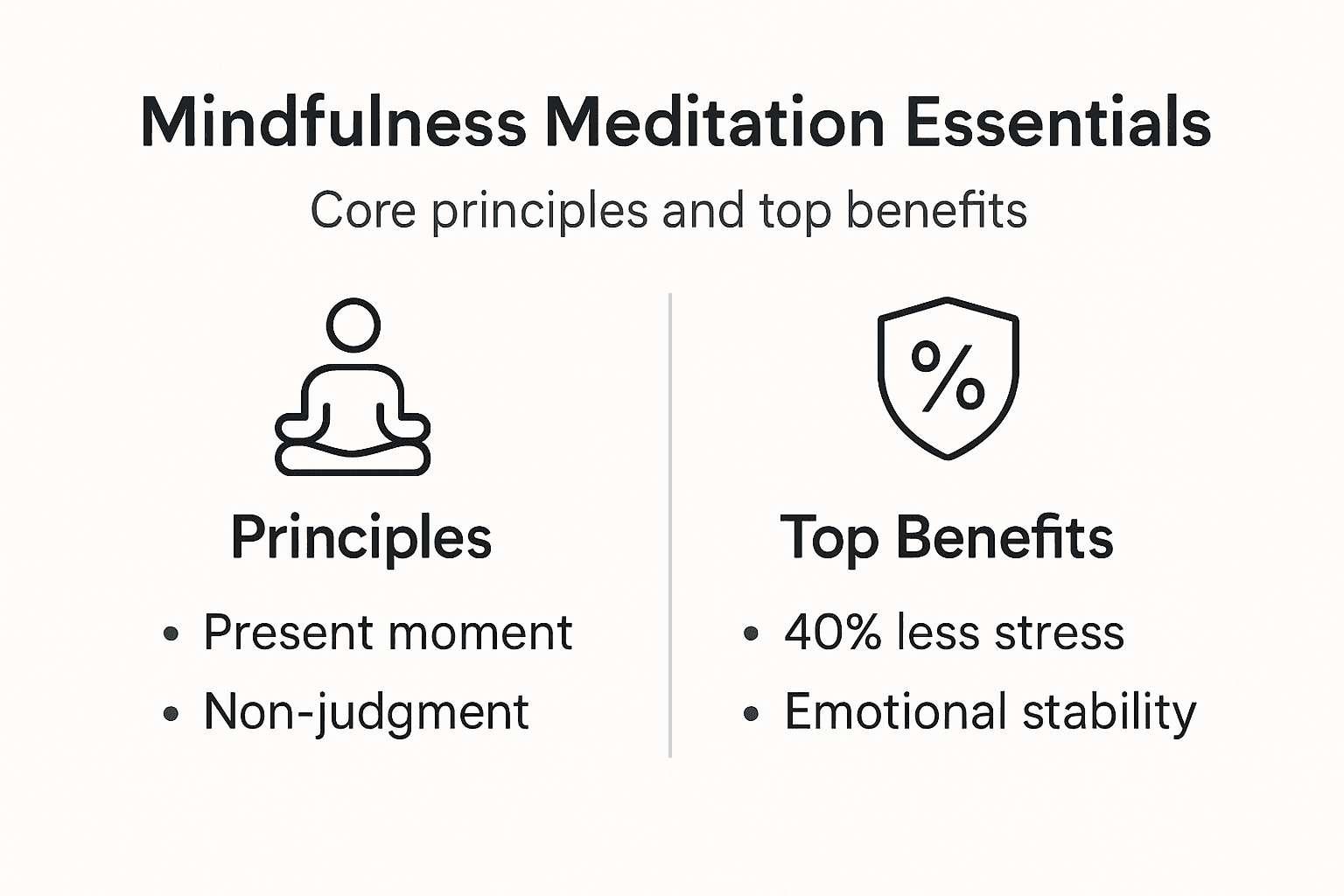Infographic of mindfulness meditation key principles and benefits