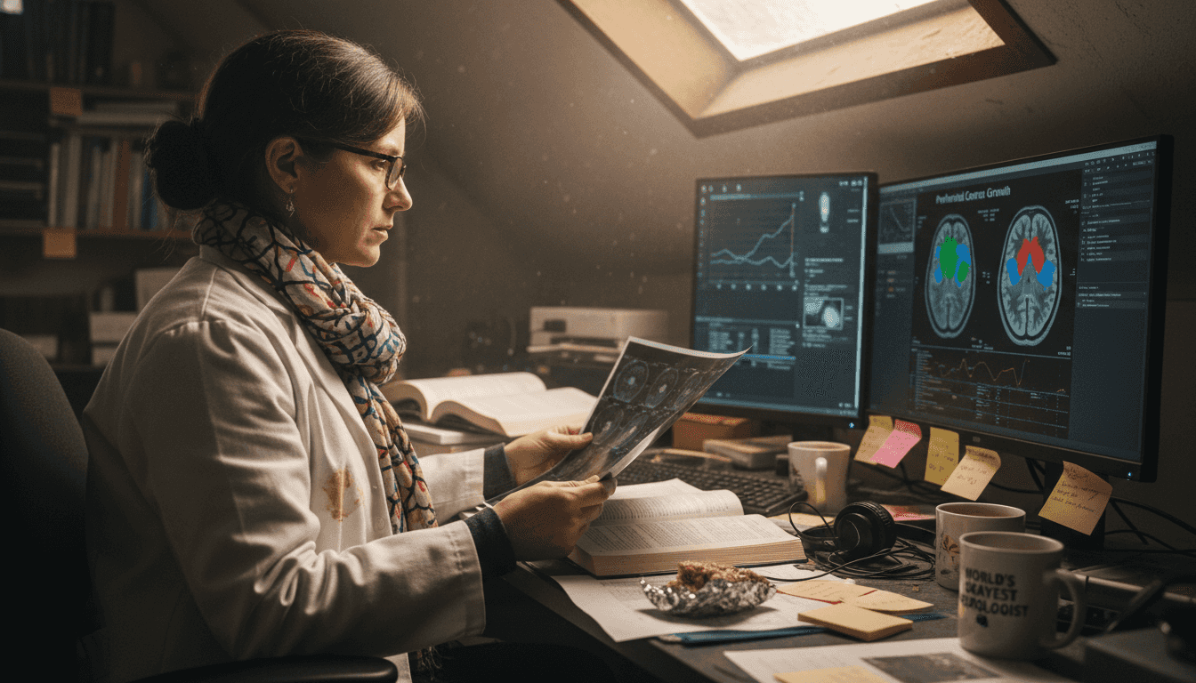 Scientist reviewing meditation brain scan results