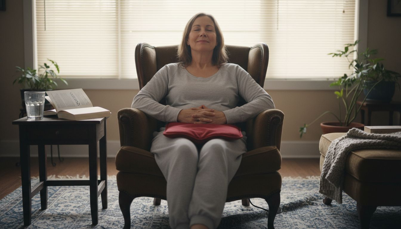 Woman meditating for relief in living room