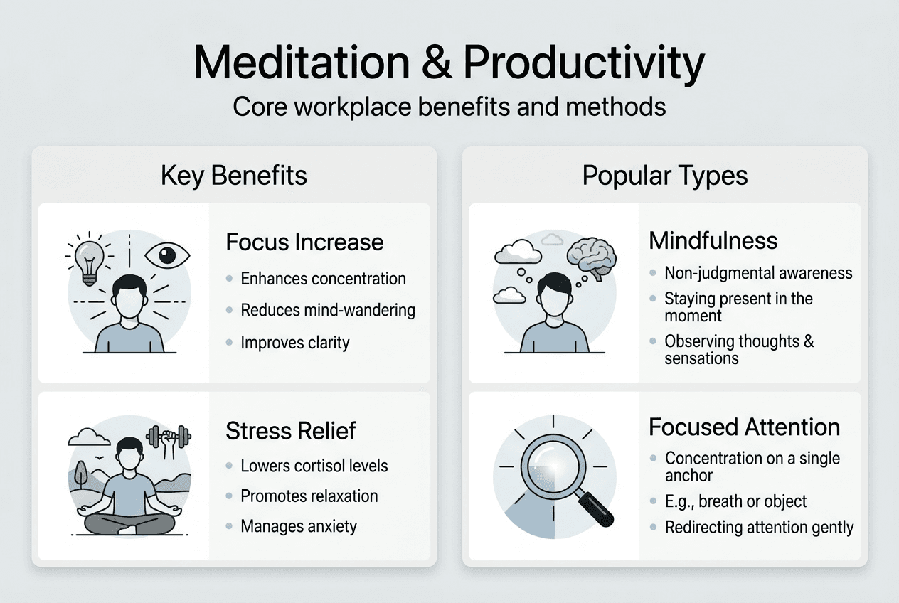 Infographic on meditation types and benefits