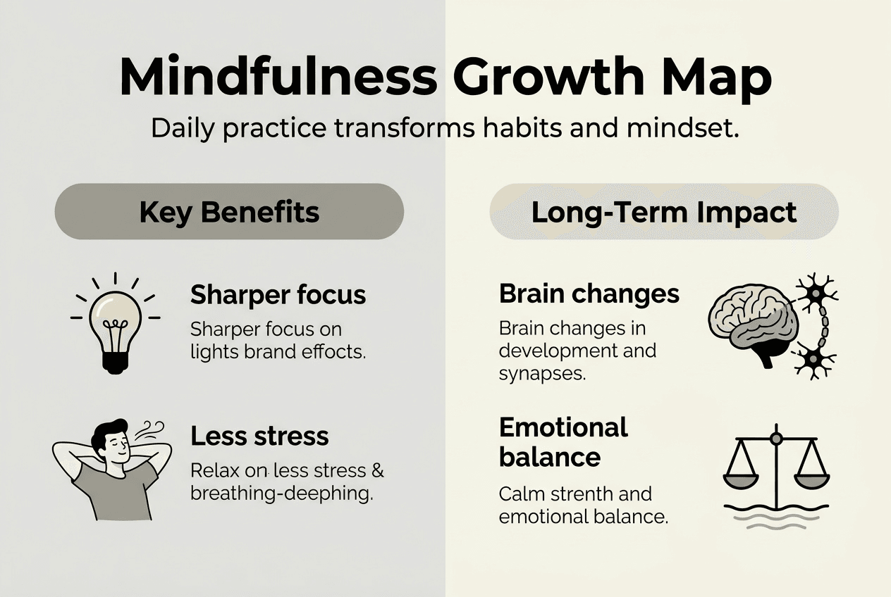 Infographic with mindfulness benefits and impacts