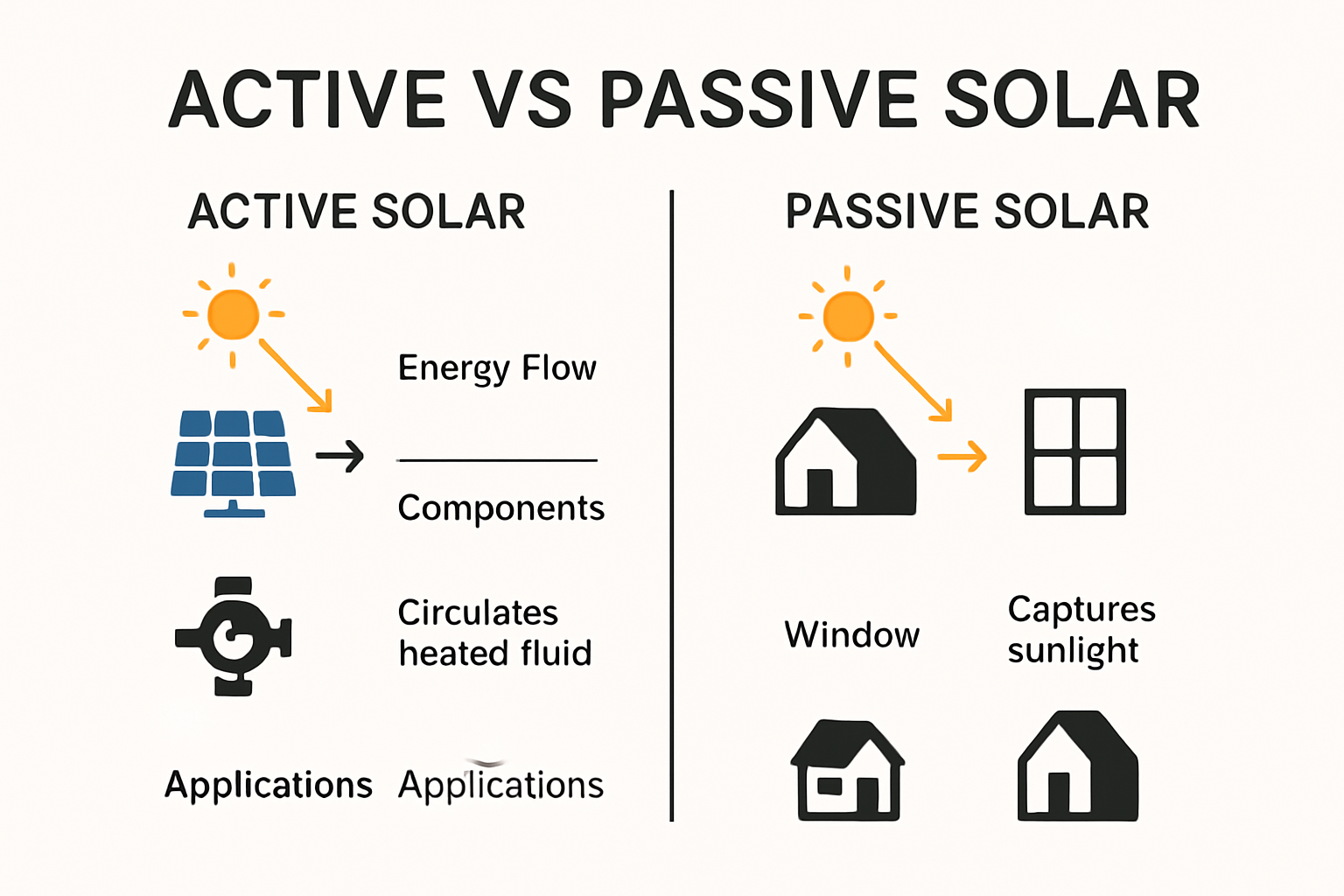 Active vs passive solar infographic comparison chart