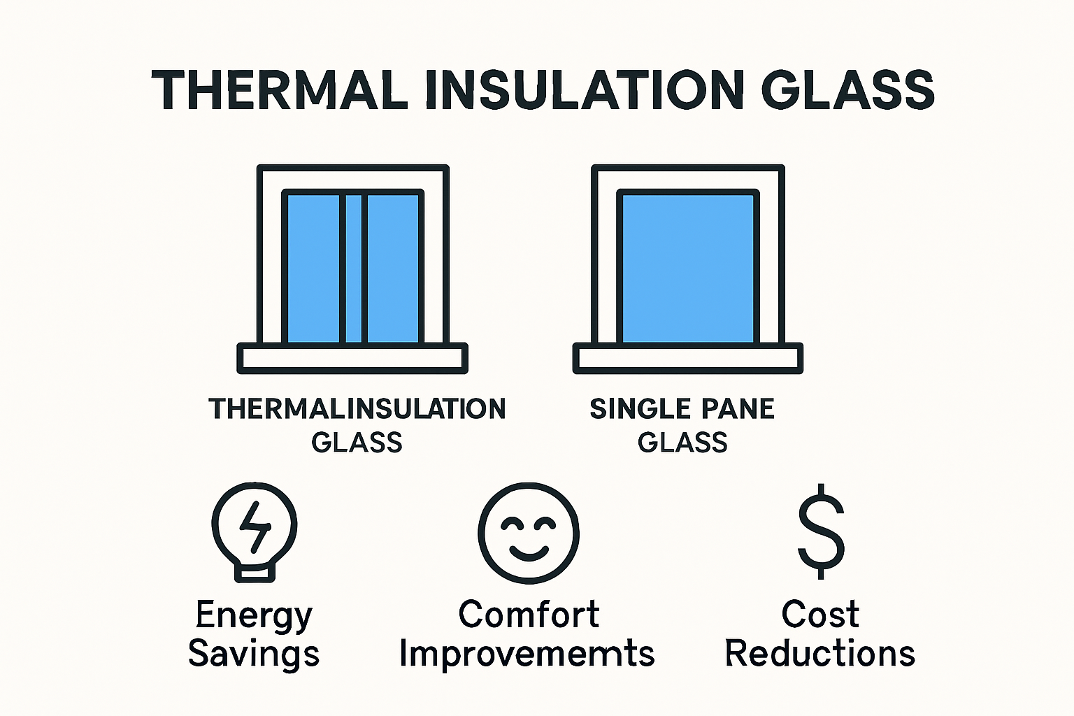 Infographic showing benefits of thermal insulation glass vs regular glass