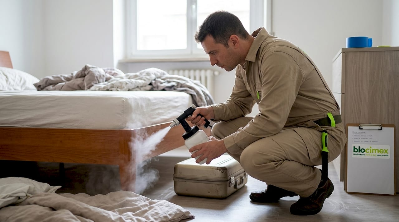 Un tecnico utilizza uno spray criogenico per trattare la struttura del letto.