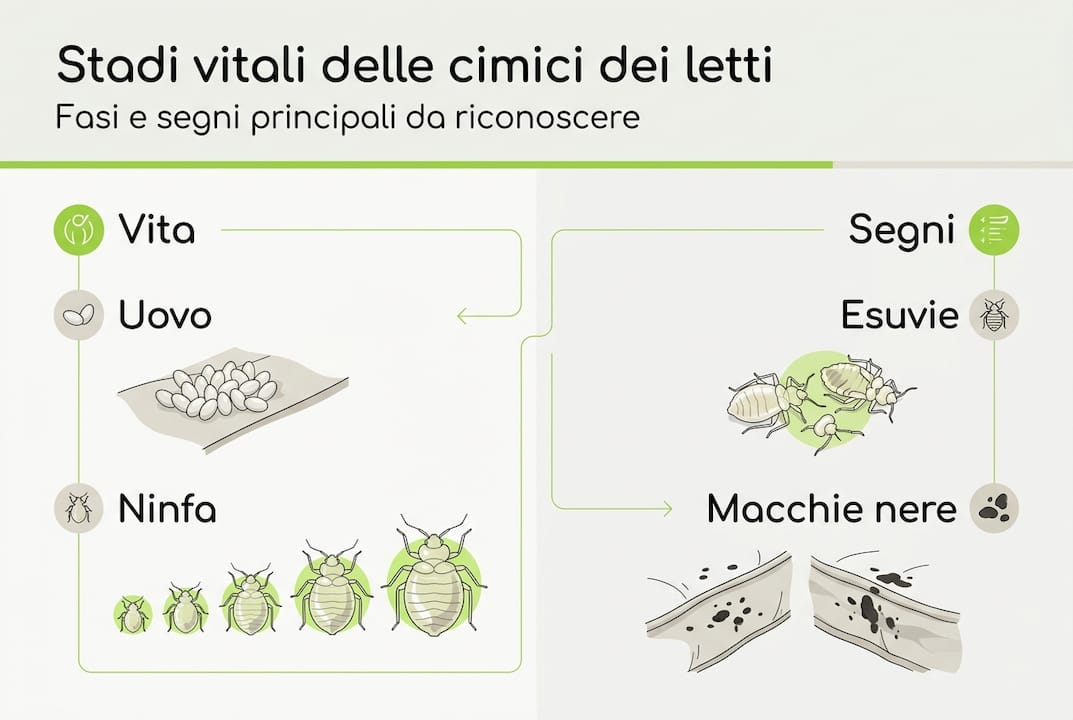 Guida illustrata ai principali stadi di sviluppo e ai segnali più evidenti delle cimici