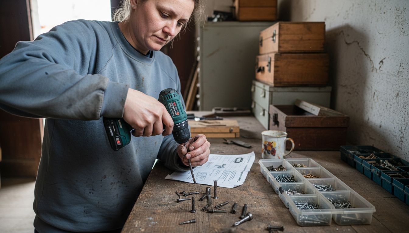 Kobieta szykuje wkrętarkę do pracy.