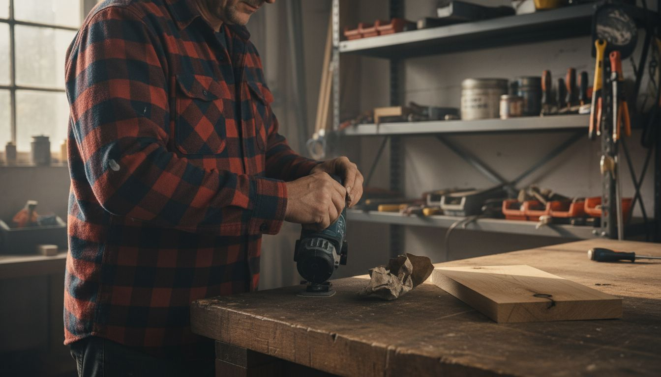 Specjalista zmienia końc&oacute;wkę w narzędziu wielofunkcyjnym, przygotowując je do kolejnych prac.