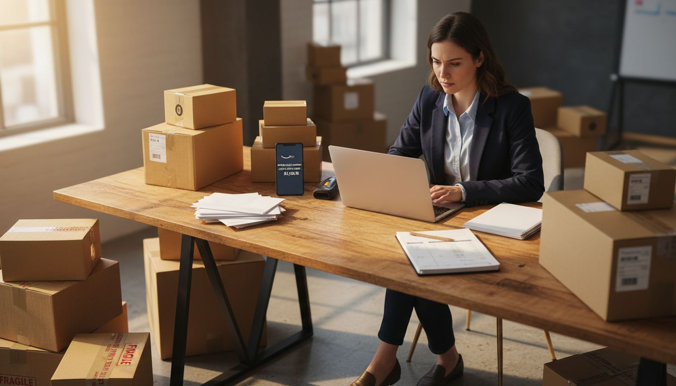 Seller reviewing product listings with Amazon tools