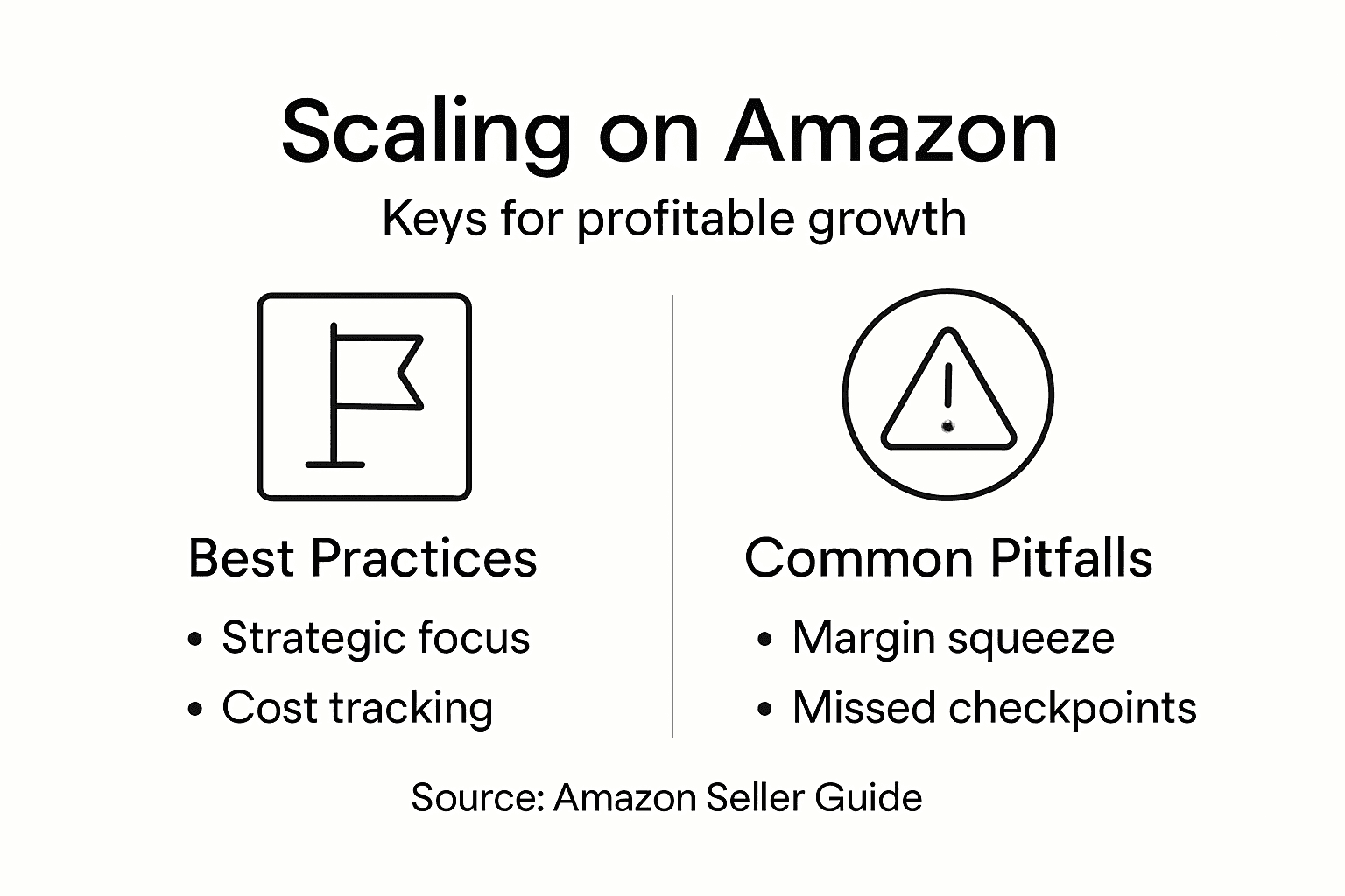 Infographic illustrating Amazon scaling best practices and pitfalls