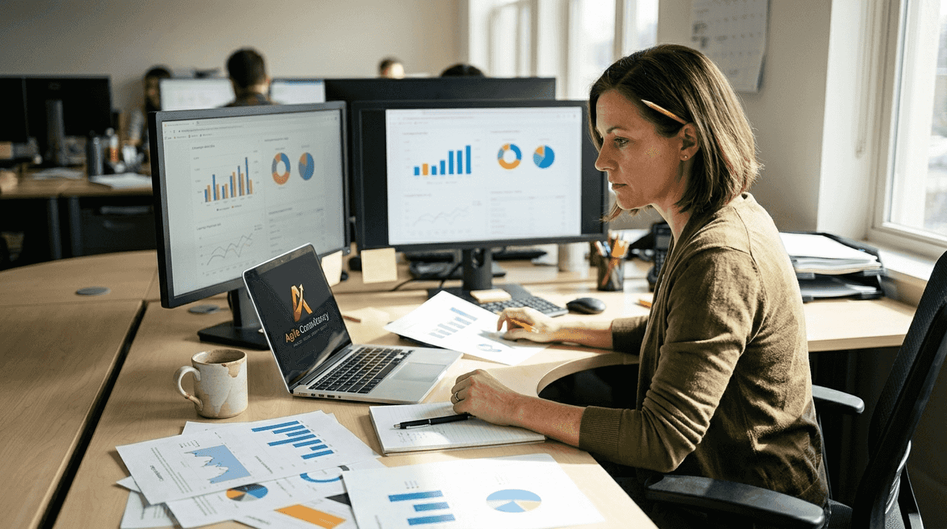 Specialist compares Amazon campaign results at desk