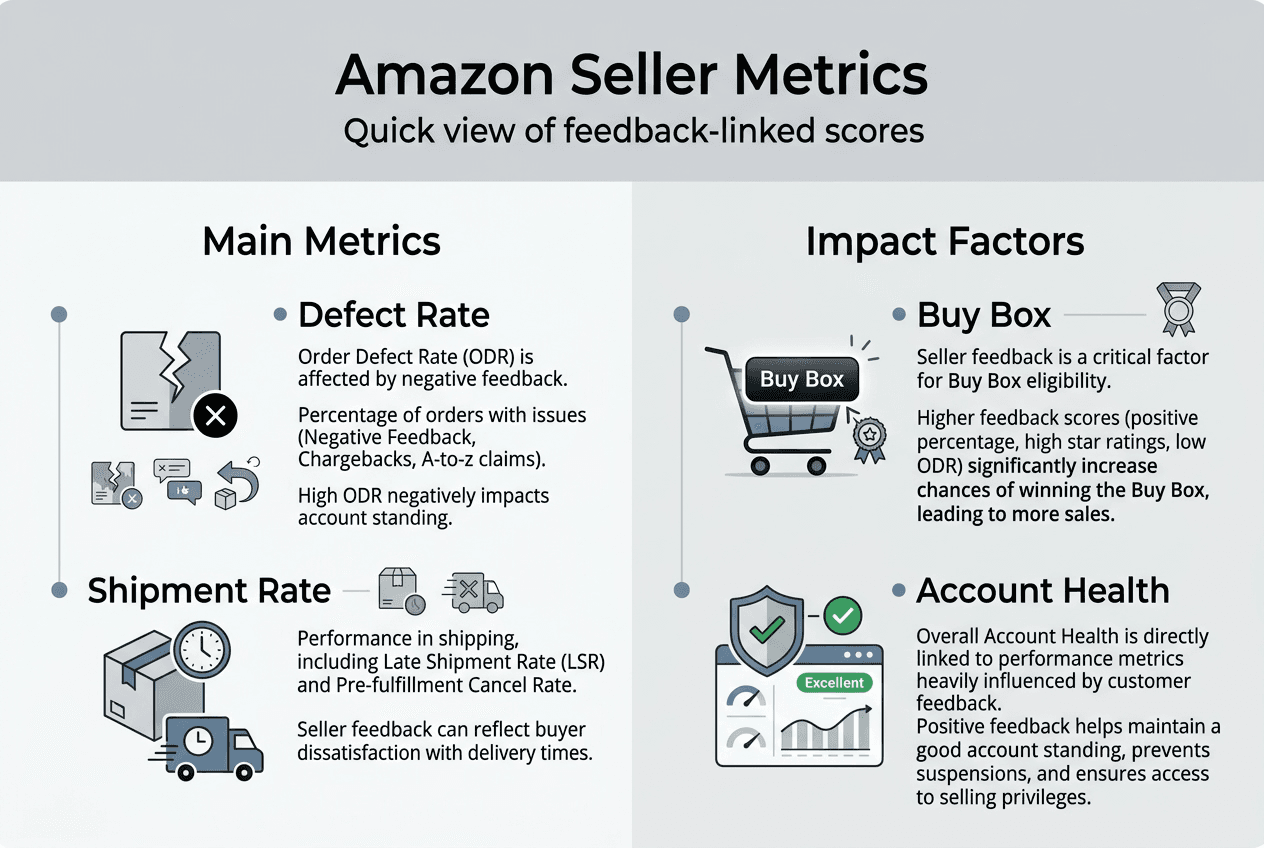 Infographic showing Amazon seller key metrics