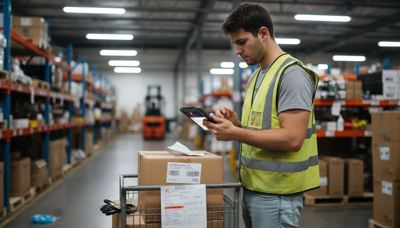Warehouse worker dealing with late shipments