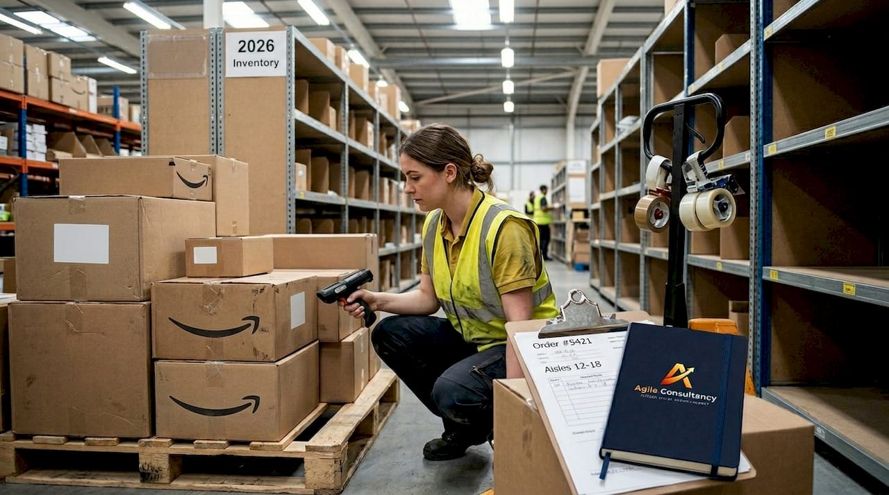 Worker scans products in 2026 Amazon warehouse