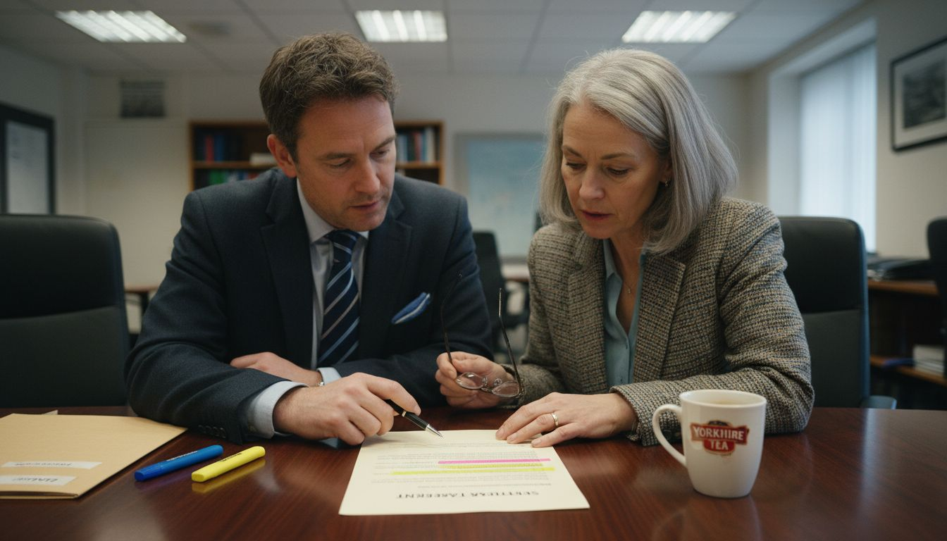 Client and solicitor reviewing settlement offer letter