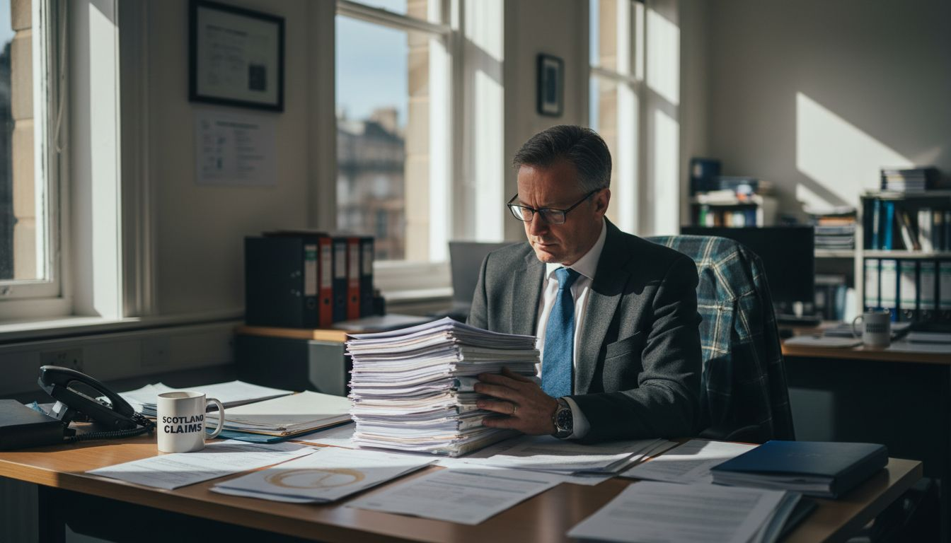 Solicitor reviewing whiplash injury paperwork