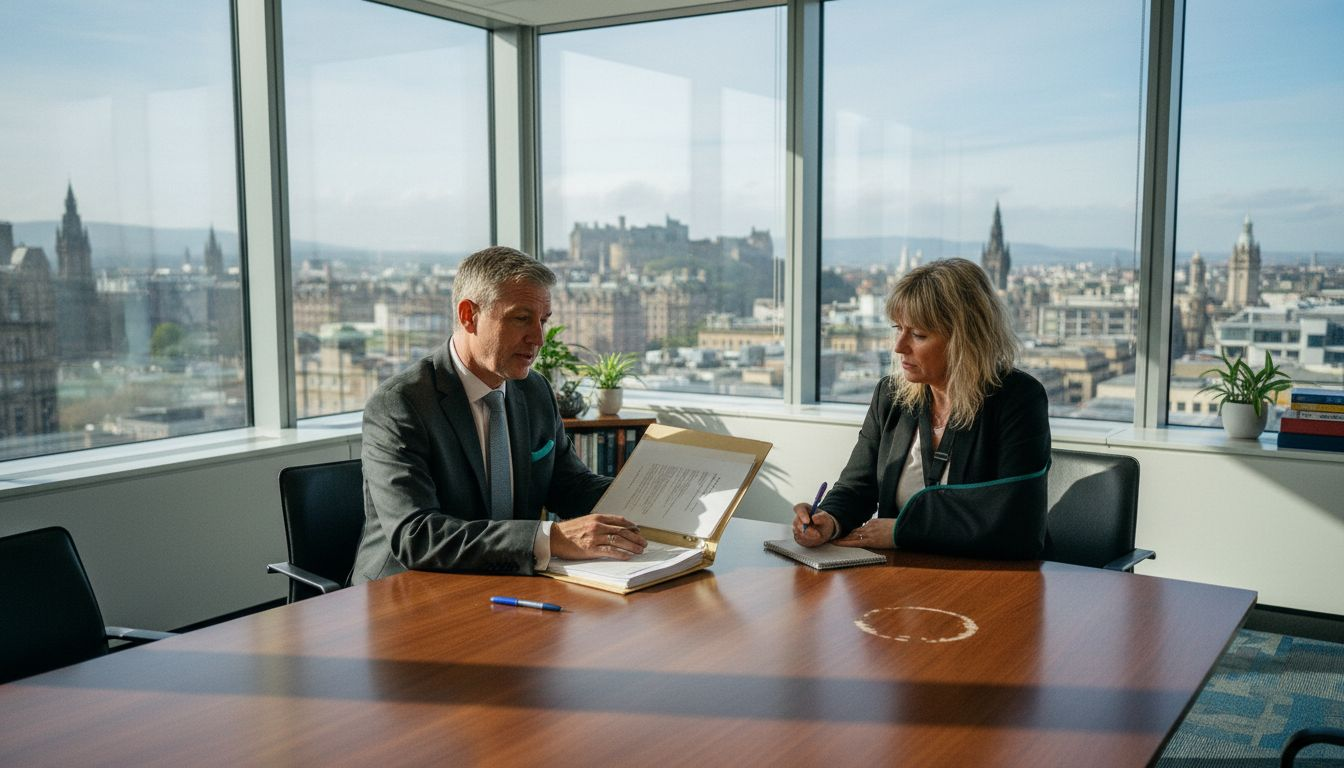 Solicitor advises injured client in city office