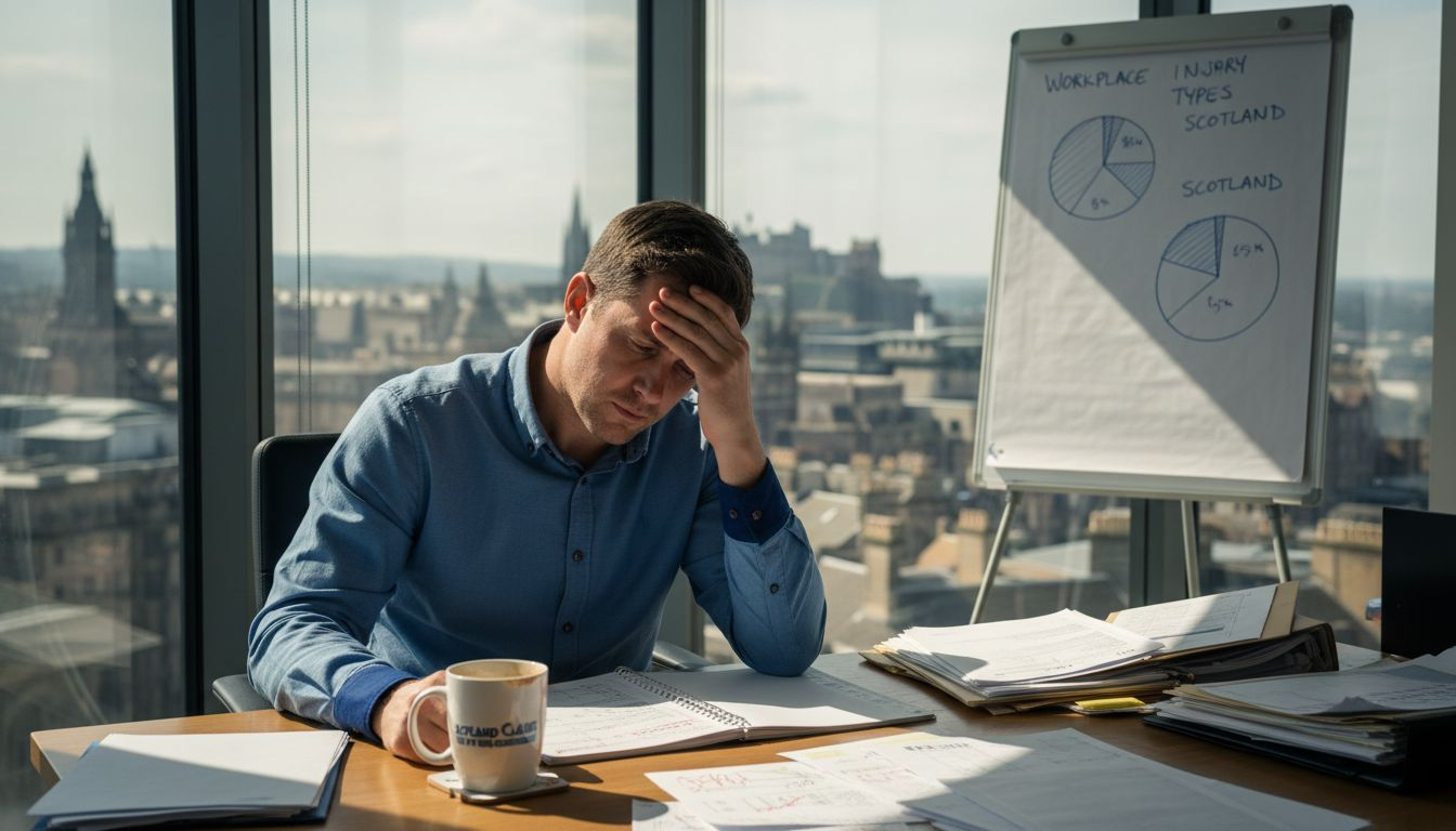 Stressed worker at Scottish office desk