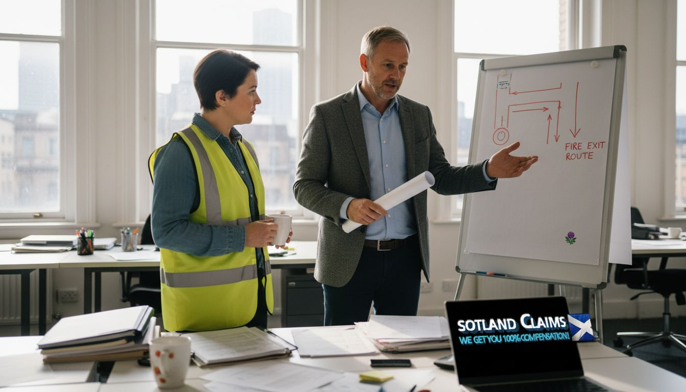 Office manager discussing workplace safety procedures