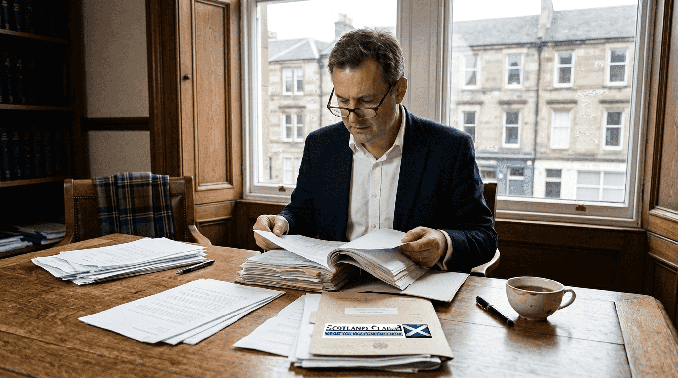 Solicitor examining injury claim paperwork