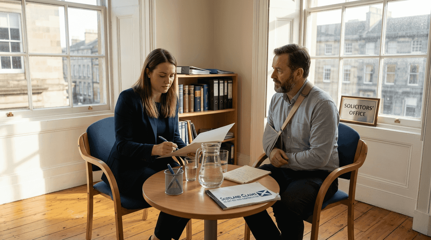 Man in legal consultation for injury claim