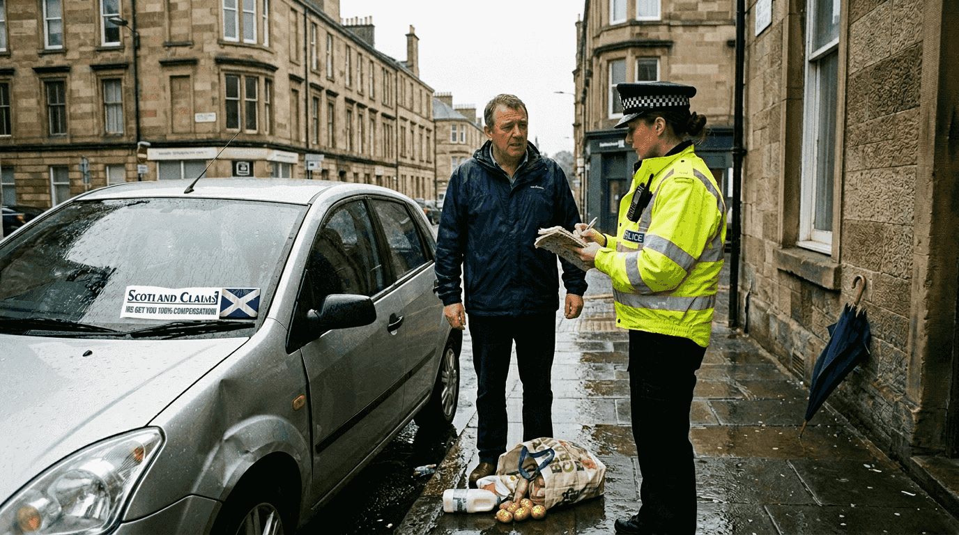Accident aftermath on Scottish city street