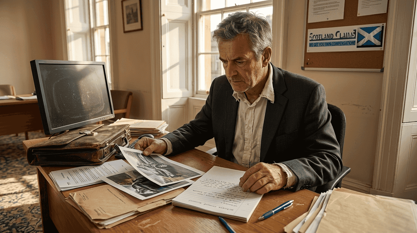 Solicitor reviewing injury claim evidence