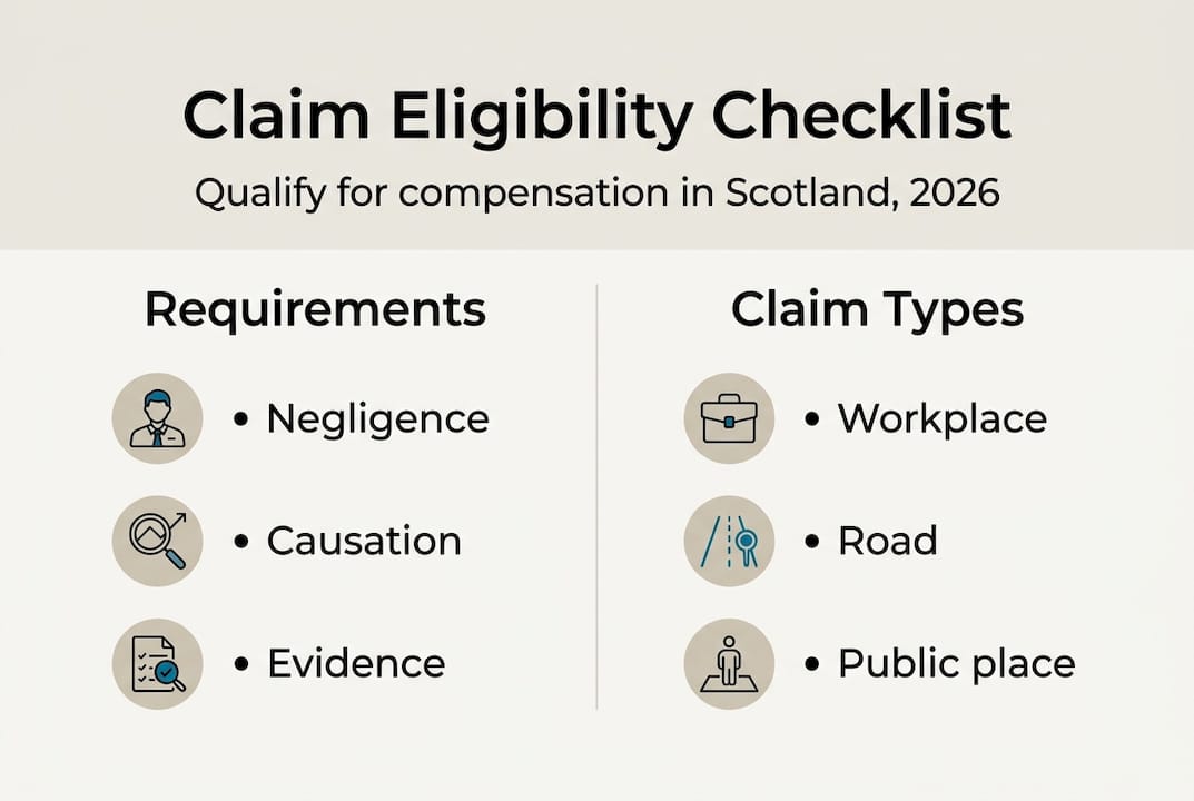 Infographic with Scottish injury claim requirements and types