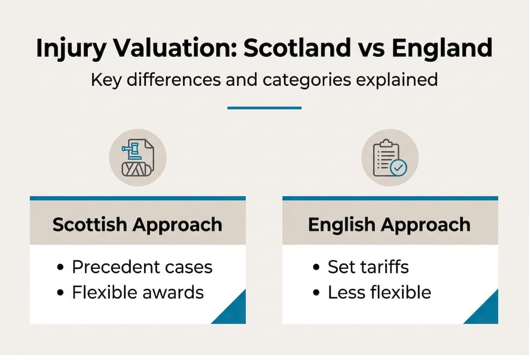 Infographic comparing Scottish and English injury valuation