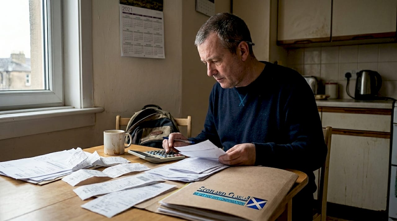 Man organizing injury claim expense receipts