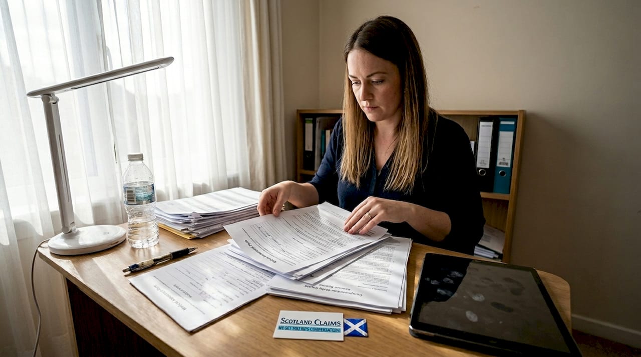 Woman organizing documents in home office