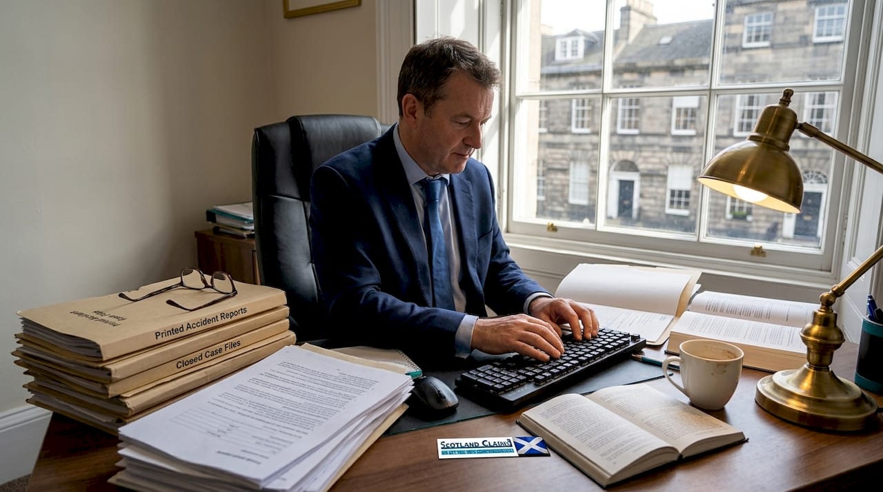 Scottish solicitor reviewing injury claim documents