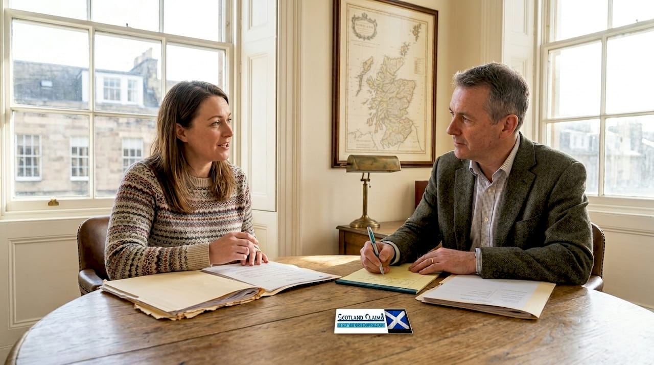 Solicitor and client discuss injury claim in office