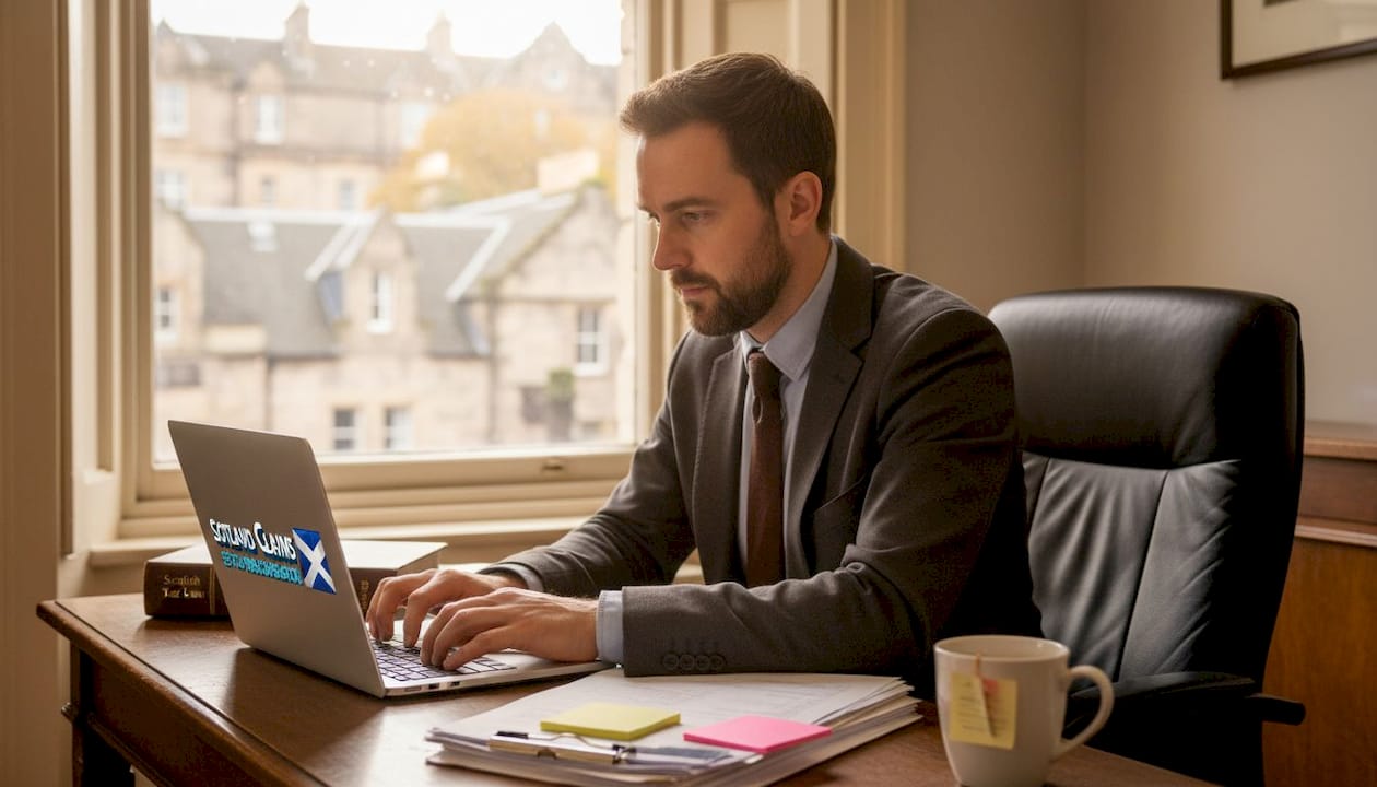 Scottish solicitor reviewing road traffic accident files