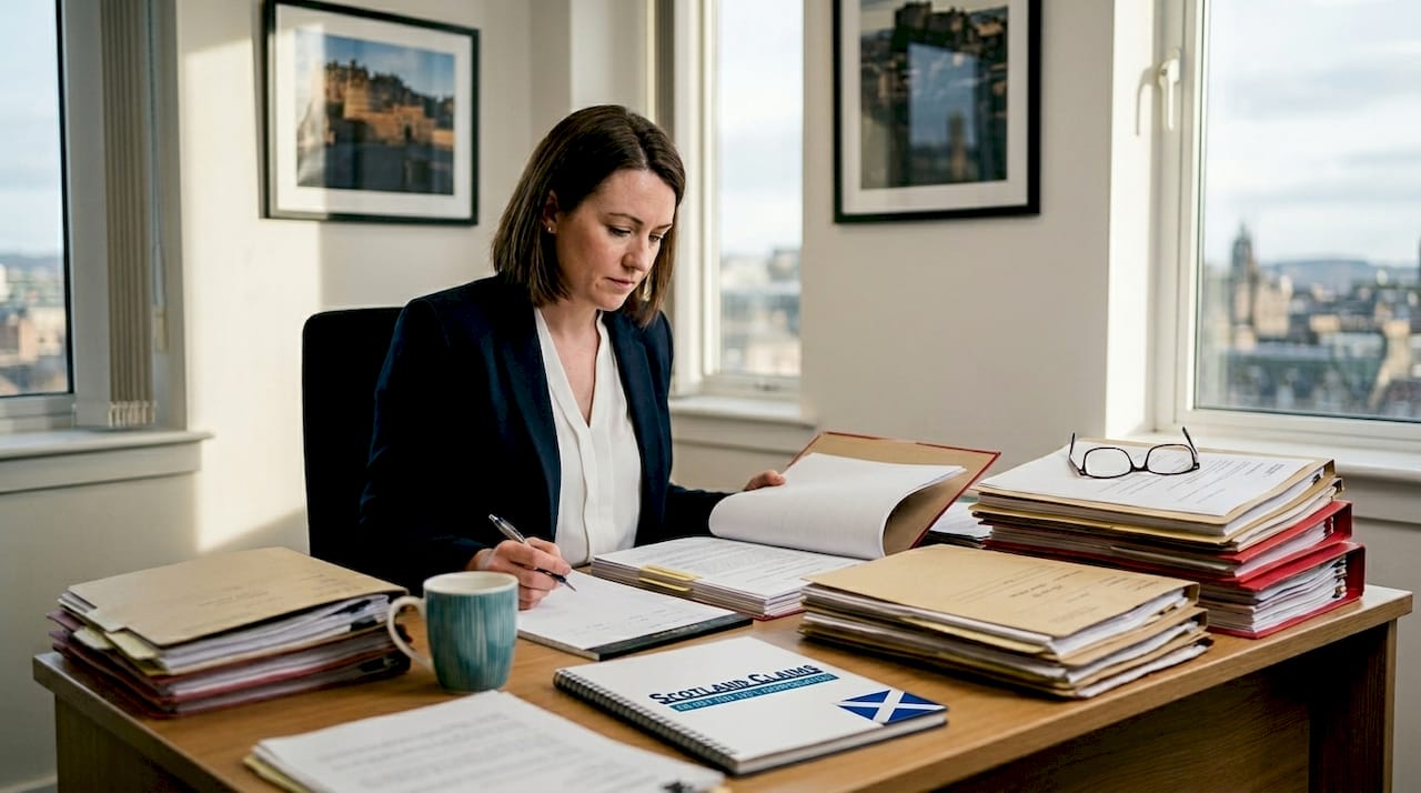 Solicitor reviewing case file for broken bone claim