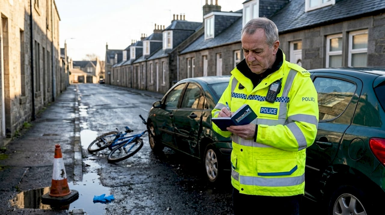 Police documenting accident scene in Scottish street