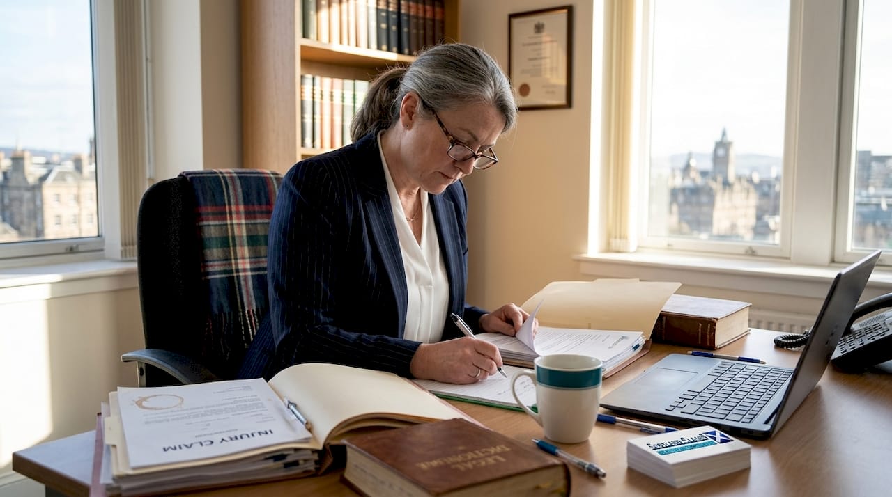 Solicitor examining injury compensation documents