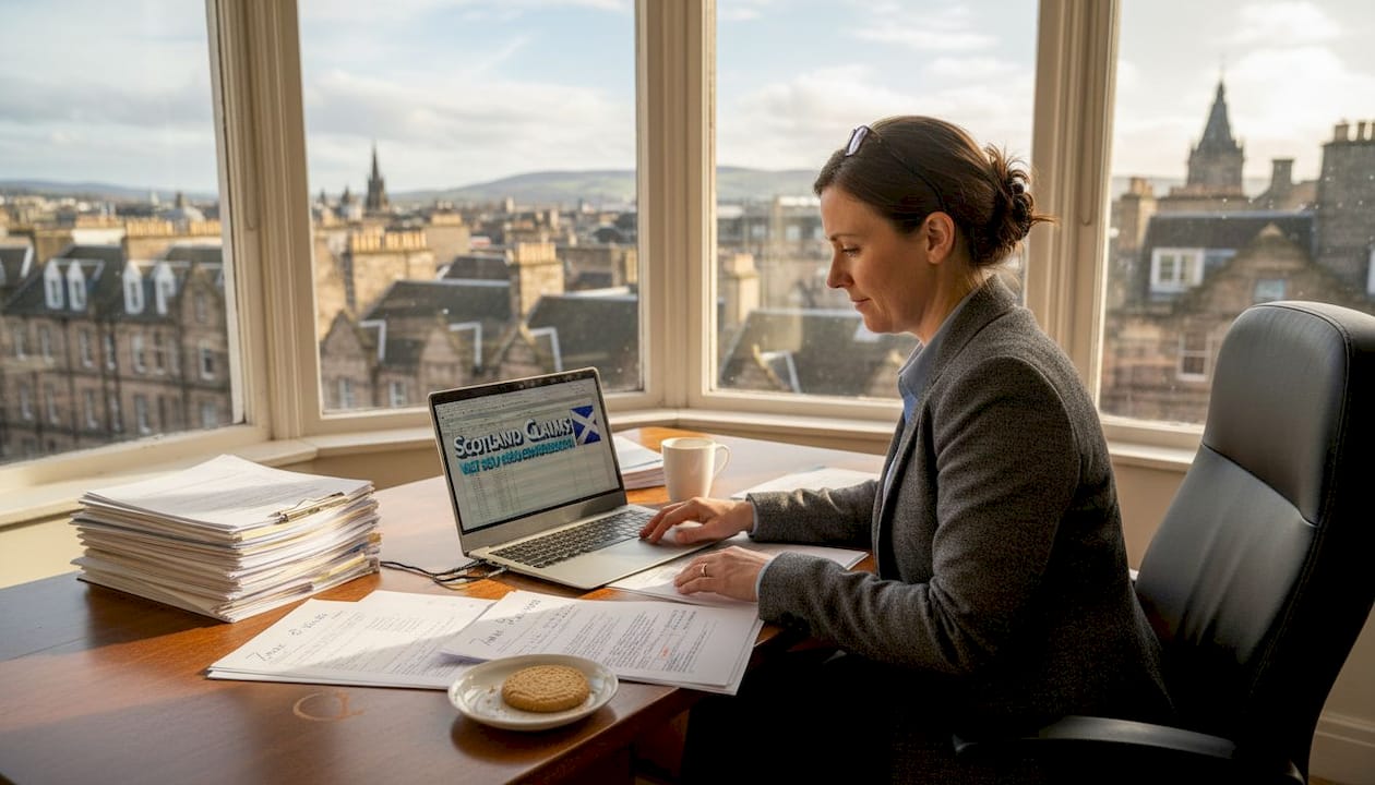 Solicitor reviews wage claim documents in office