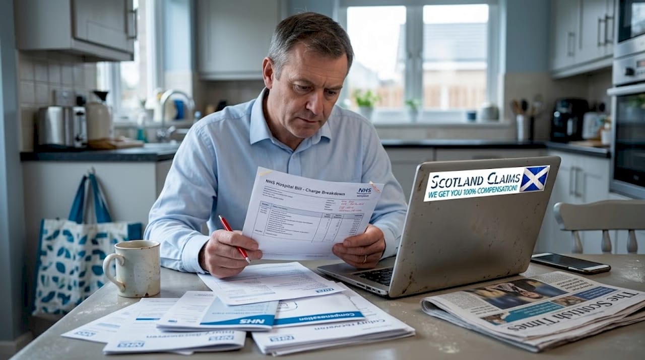 Man reviewing NHS recovery paperwork at home