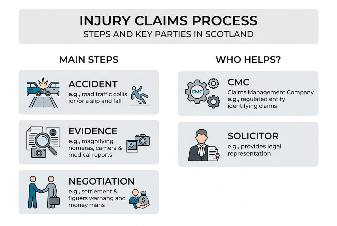 Infographic injury claims steps and parties Scotland