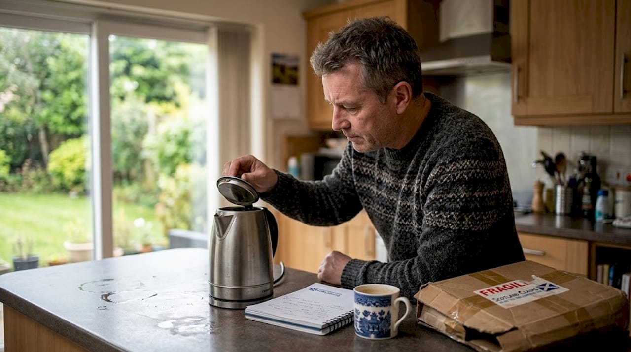Man checking appliance for product defect