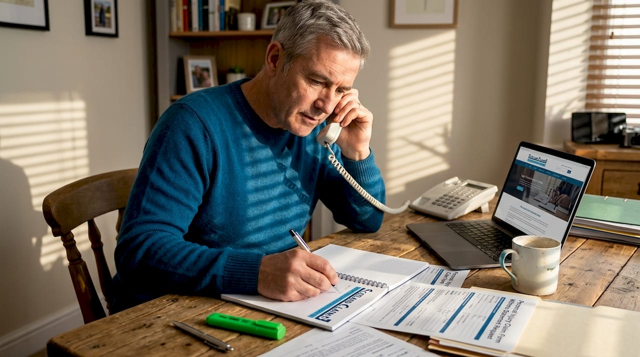 Man requests legal callback at home office desk