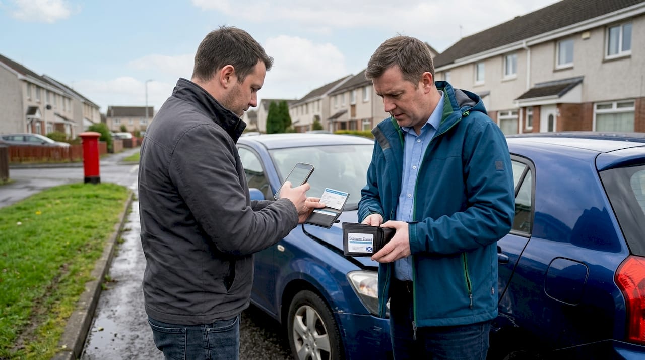 Drivers exchanging insurance details after accident