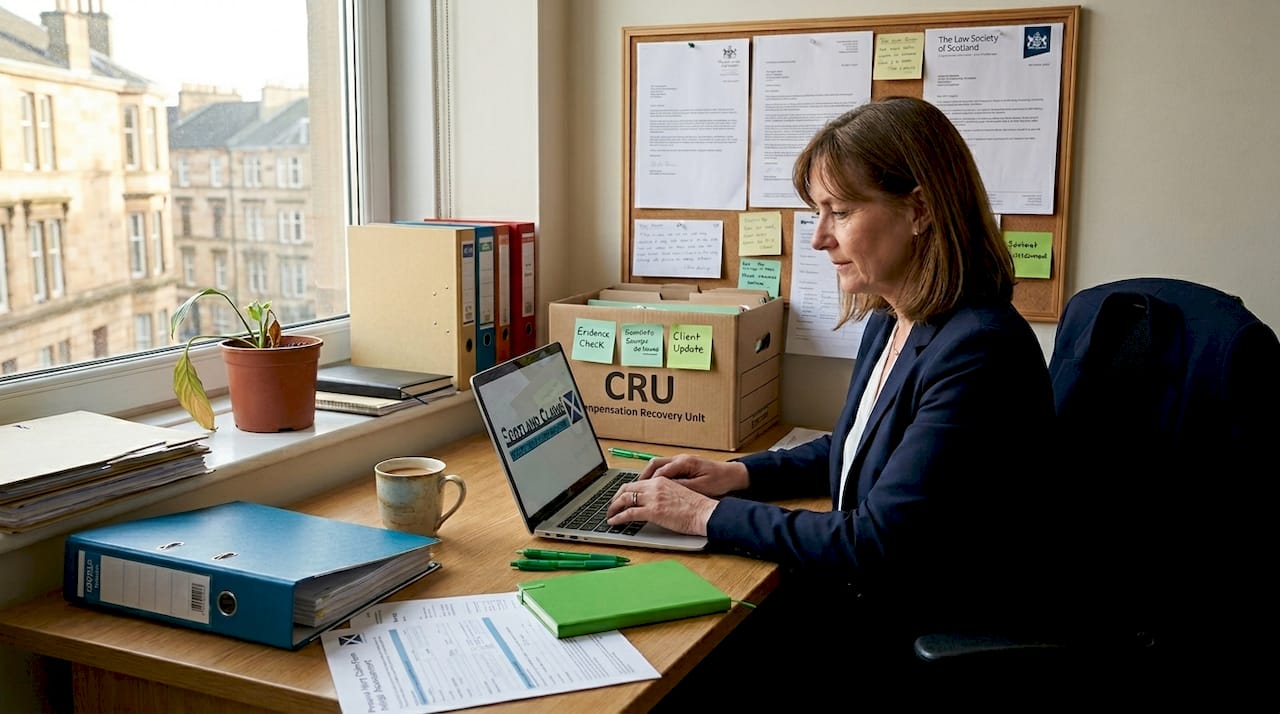 Solicitor reviewing documents in city office