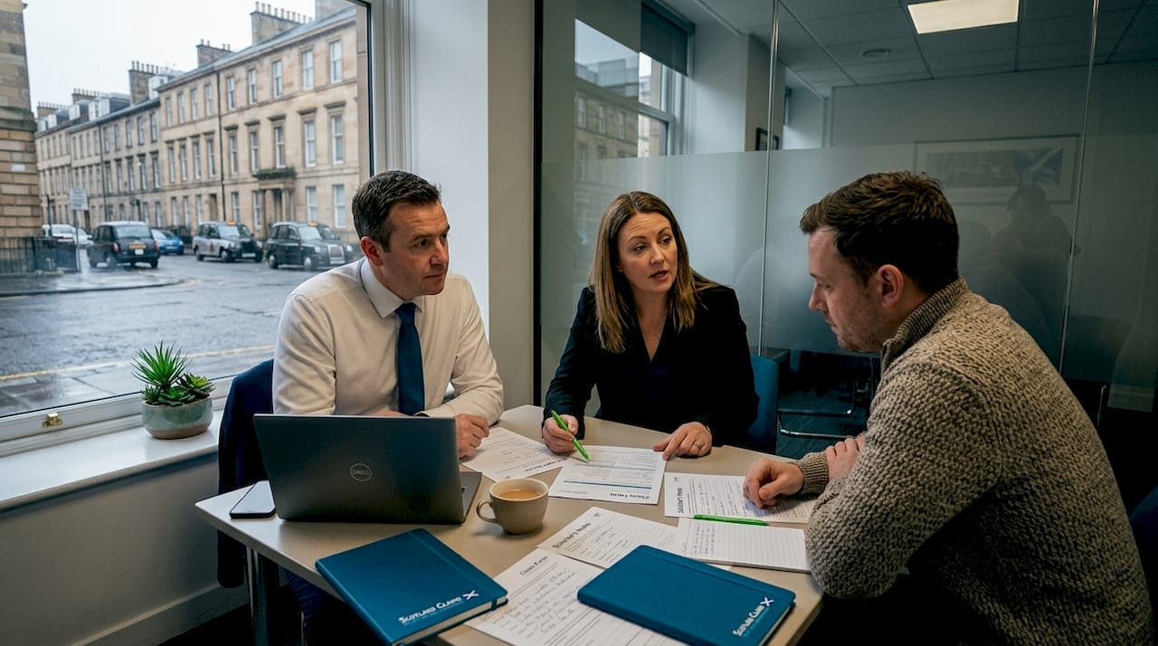 Solicitors meeting with client in office Scotland